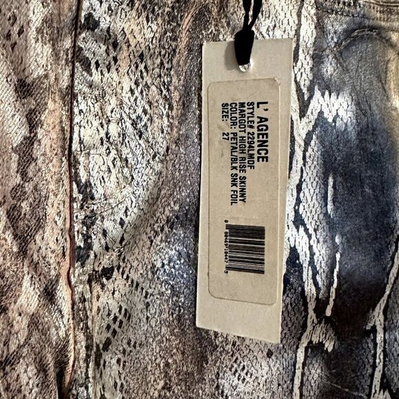 NWT L'AGENCE Margot High Rise Skinny Jean in Pink/Black Snakeskin - Picture 6 of 11